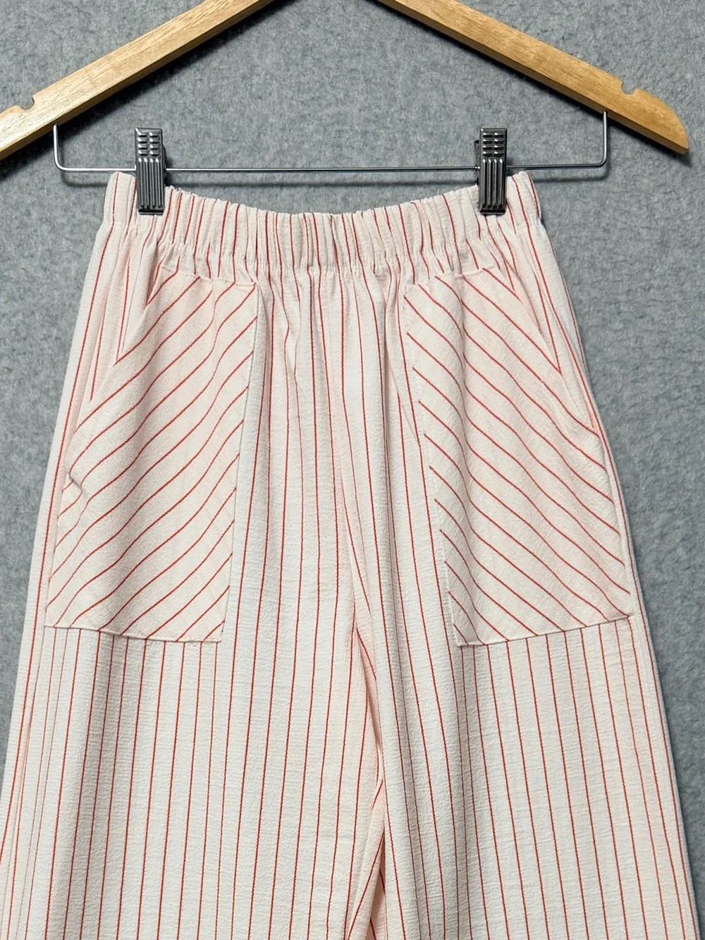 Zara Girls Striped Wide Leg Pull On Pants Size 13/14 White Red Textured